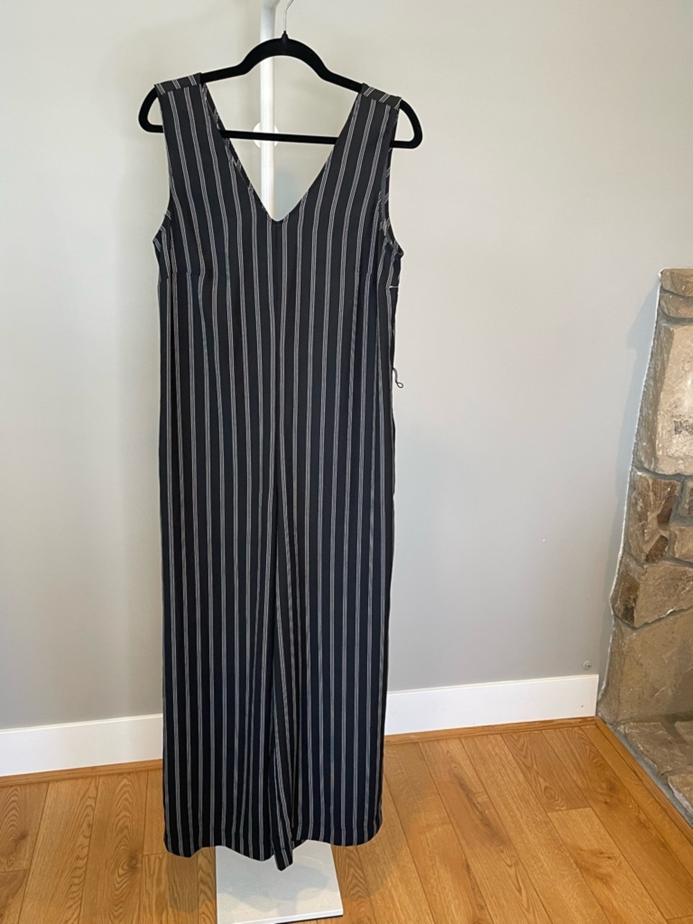 Max Studio Black Jumpsuit with White Pinstripes